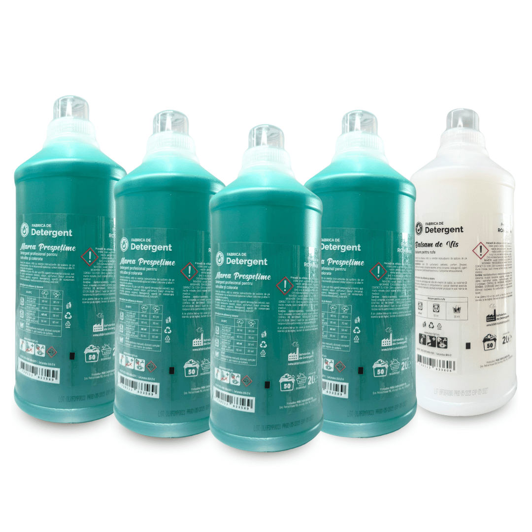 Pachetul cu 4x Detergent Marea Prospetime 2L + 1x Balsam de Vis 2L
