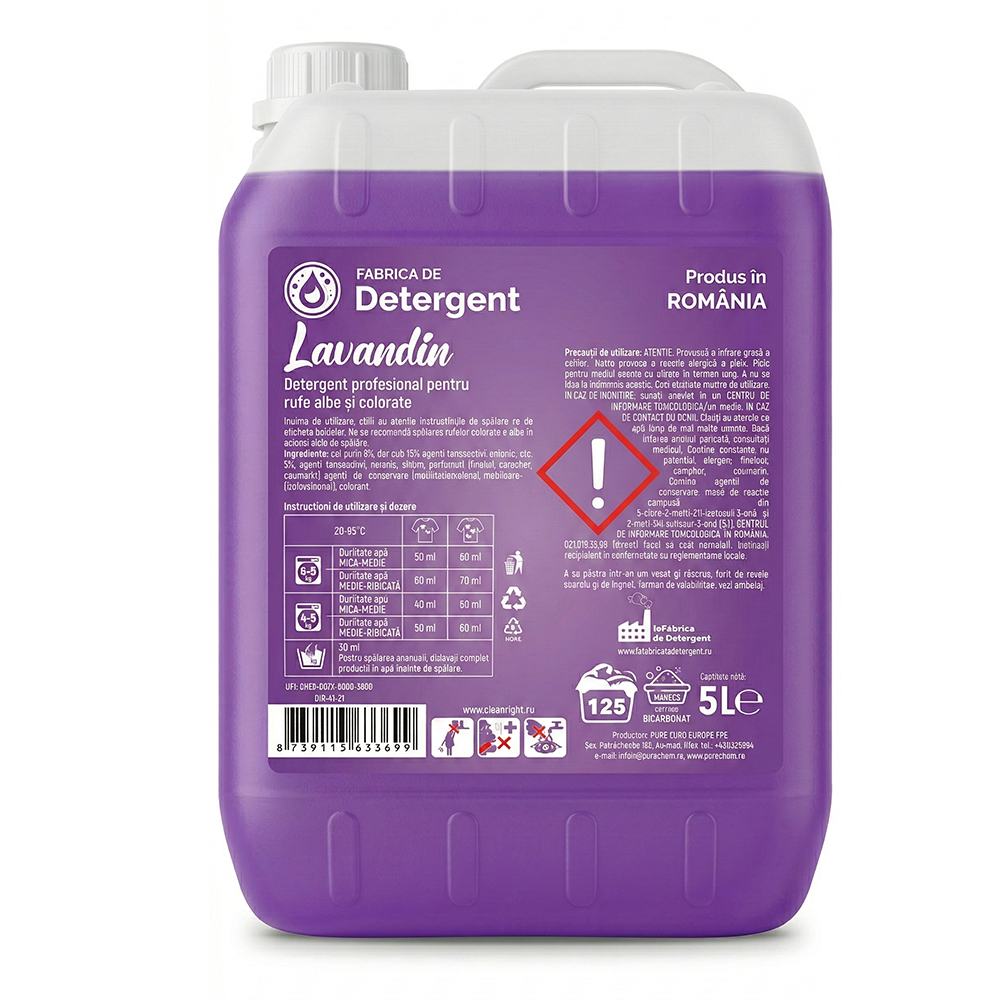 Detergent Profesional Lavandin 5L – 125 Spălări, Parfum Intens de Lavandă