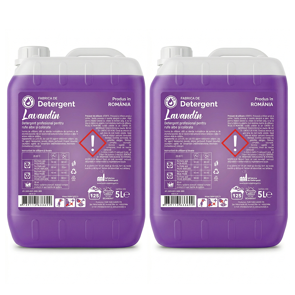 Pachetul 2x Detergent Profesional Lavandin 5L – 250 Spălări, Parfum Intens de Lavandă