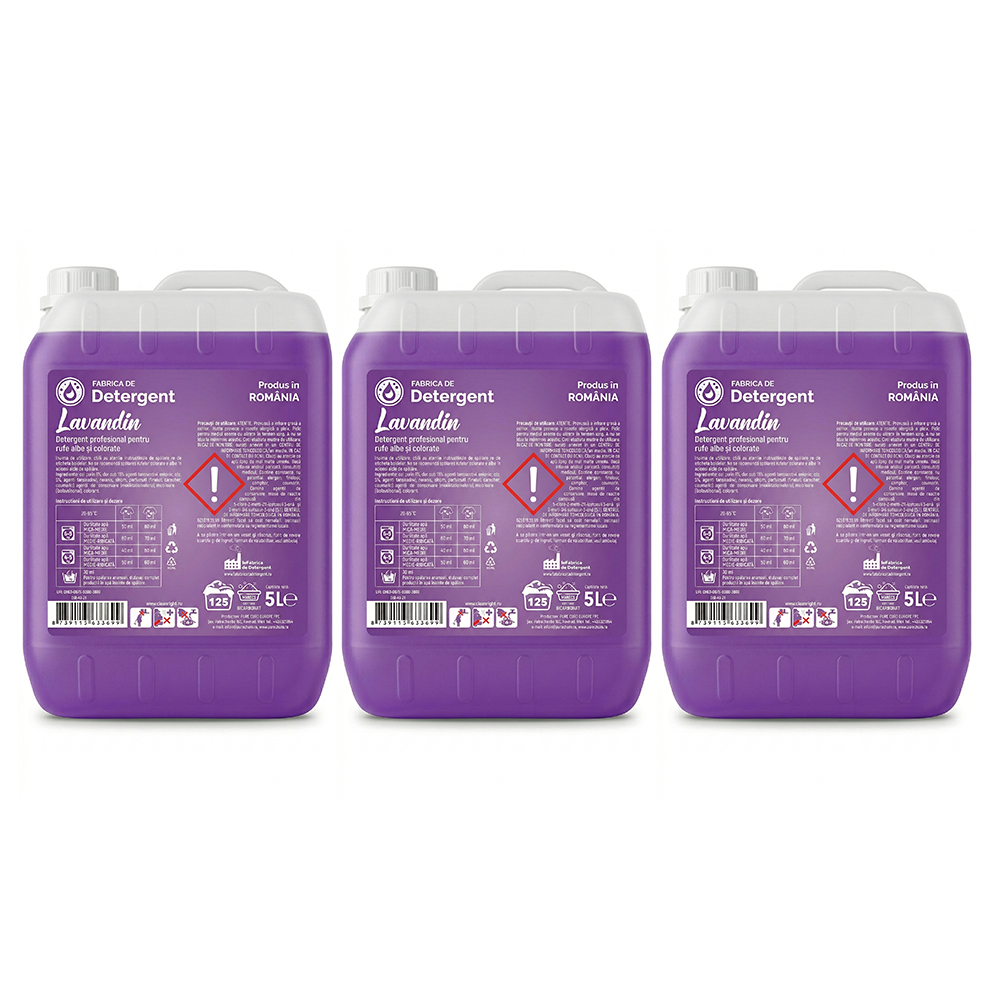 Pachetul 3x Detergent Profesional Lavandin 5L – 375 Spălări, Parfum Intens de Lavandă