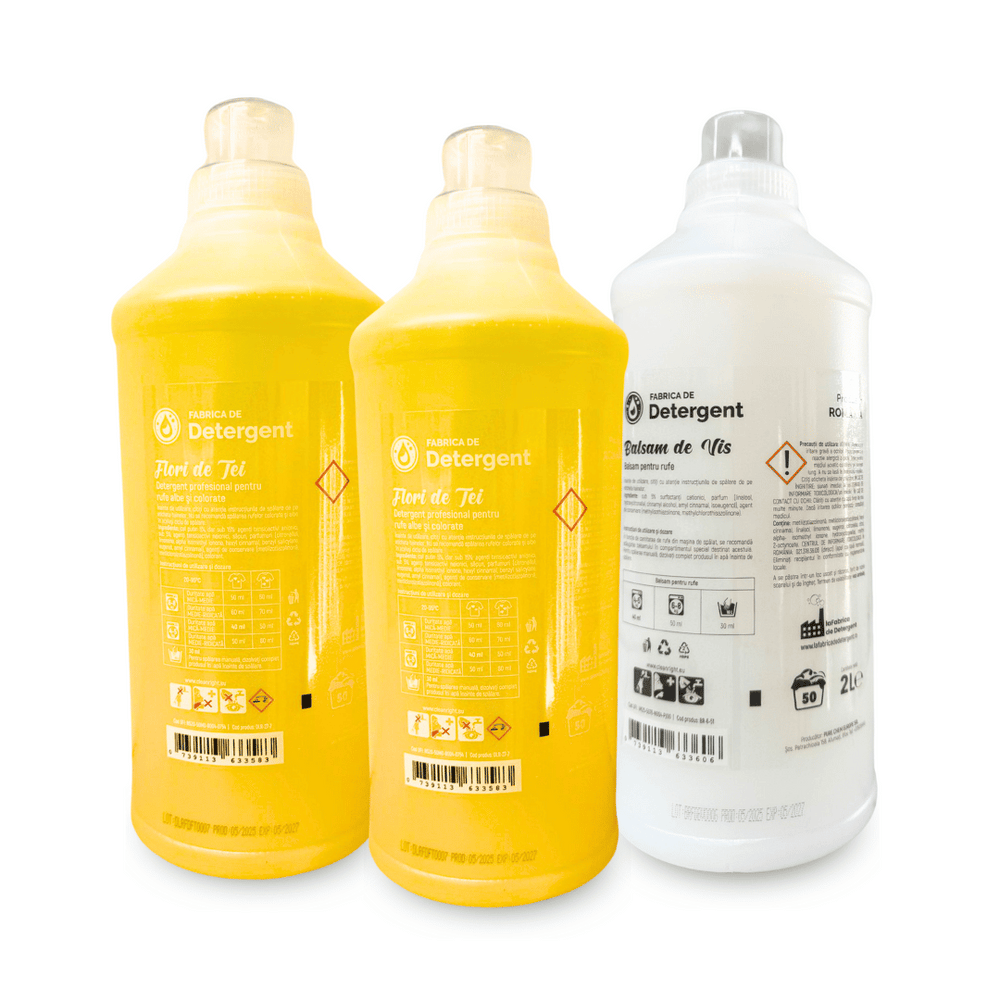 Pachetul cu 2x Detergent Flori de Tei 2L + 1x Balsam de Vis 2L