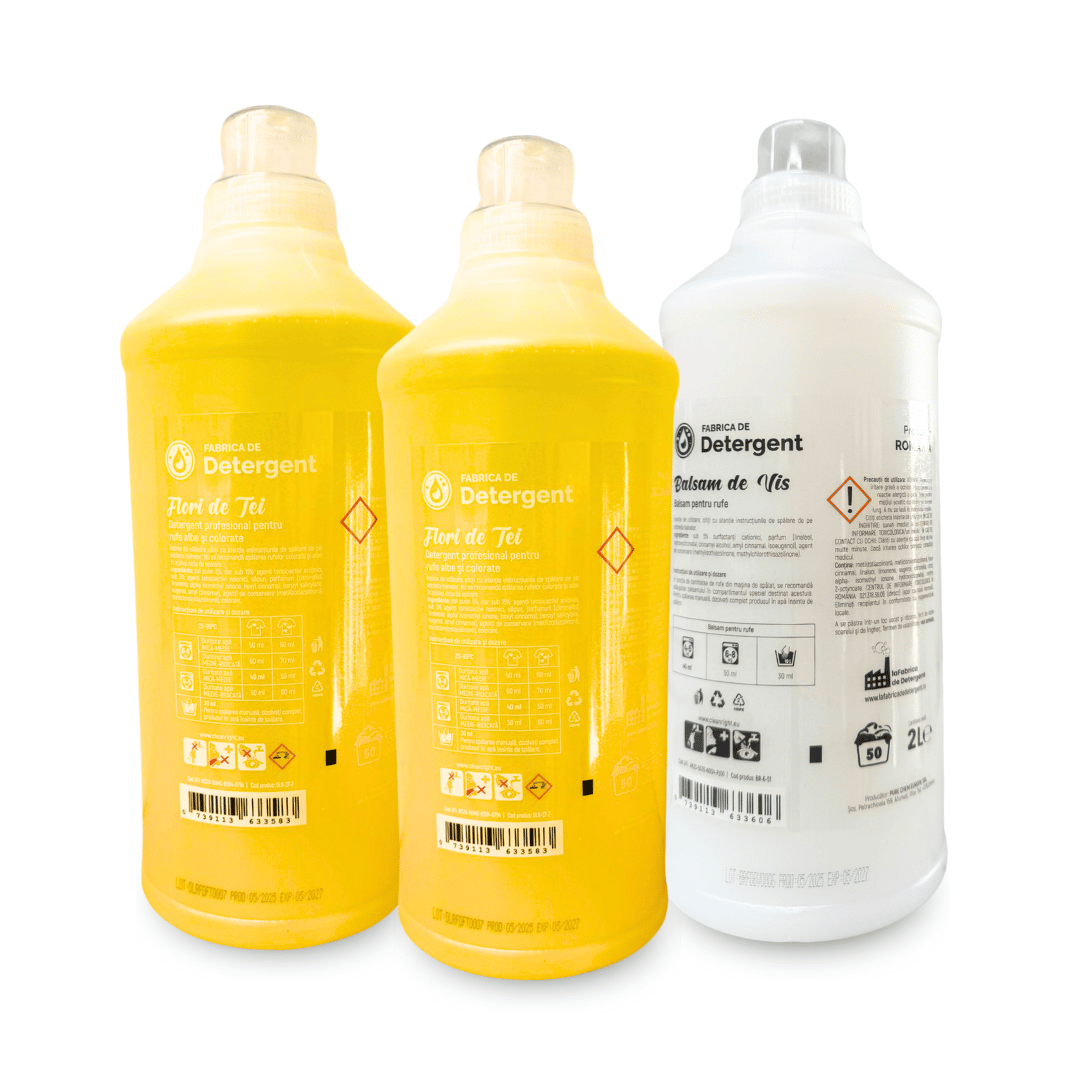Pachetul cu 2x Detergent Flori de Tei 2L + 1x Balsam de Vis 2L