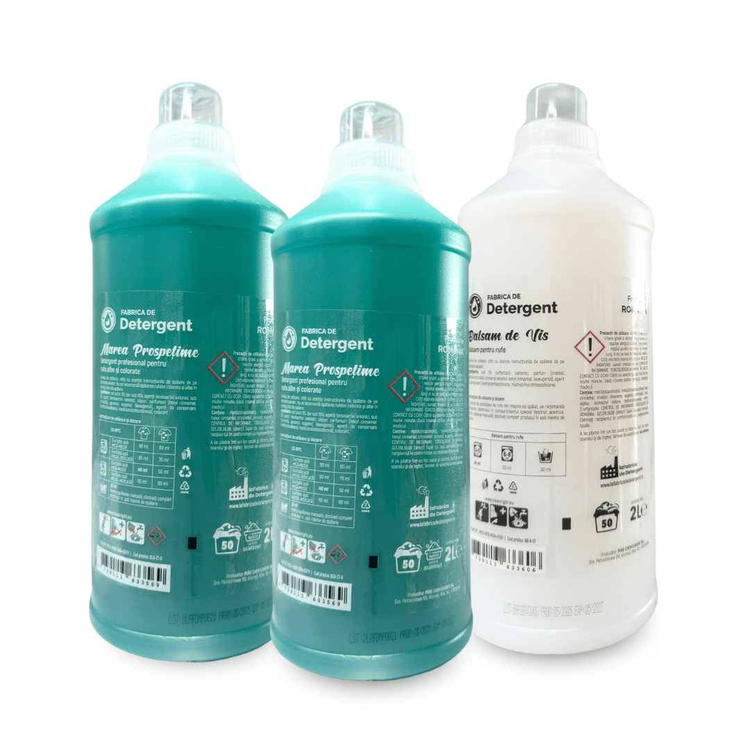 Pachetul cu 2x Detergent Marea Prospetime 2L + 1x Balsam de Vis 2L