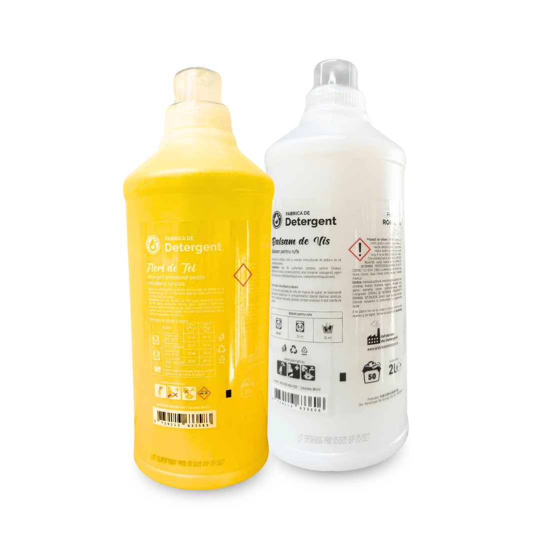 Pachetul cu 1x Detergent Flori de Tei 2L + 1x Balsam de Vis 2L